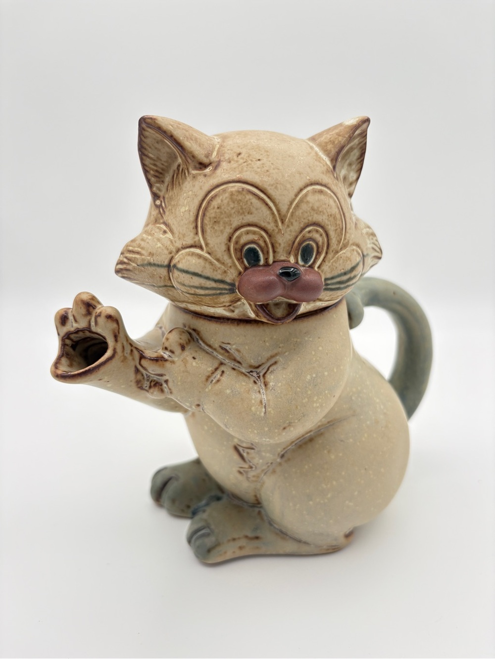 Giftcraft L6T5H7 Red Clay Pottery Cat Teapot Brown Green